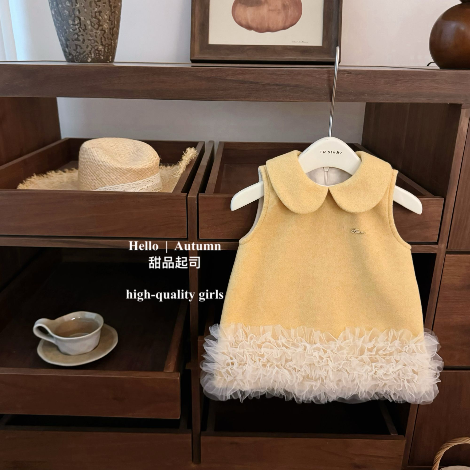 【甜品起司】一口奶酪！女童网纱蓬蓬秋冬加绒生日蛋糕礼服裙套装