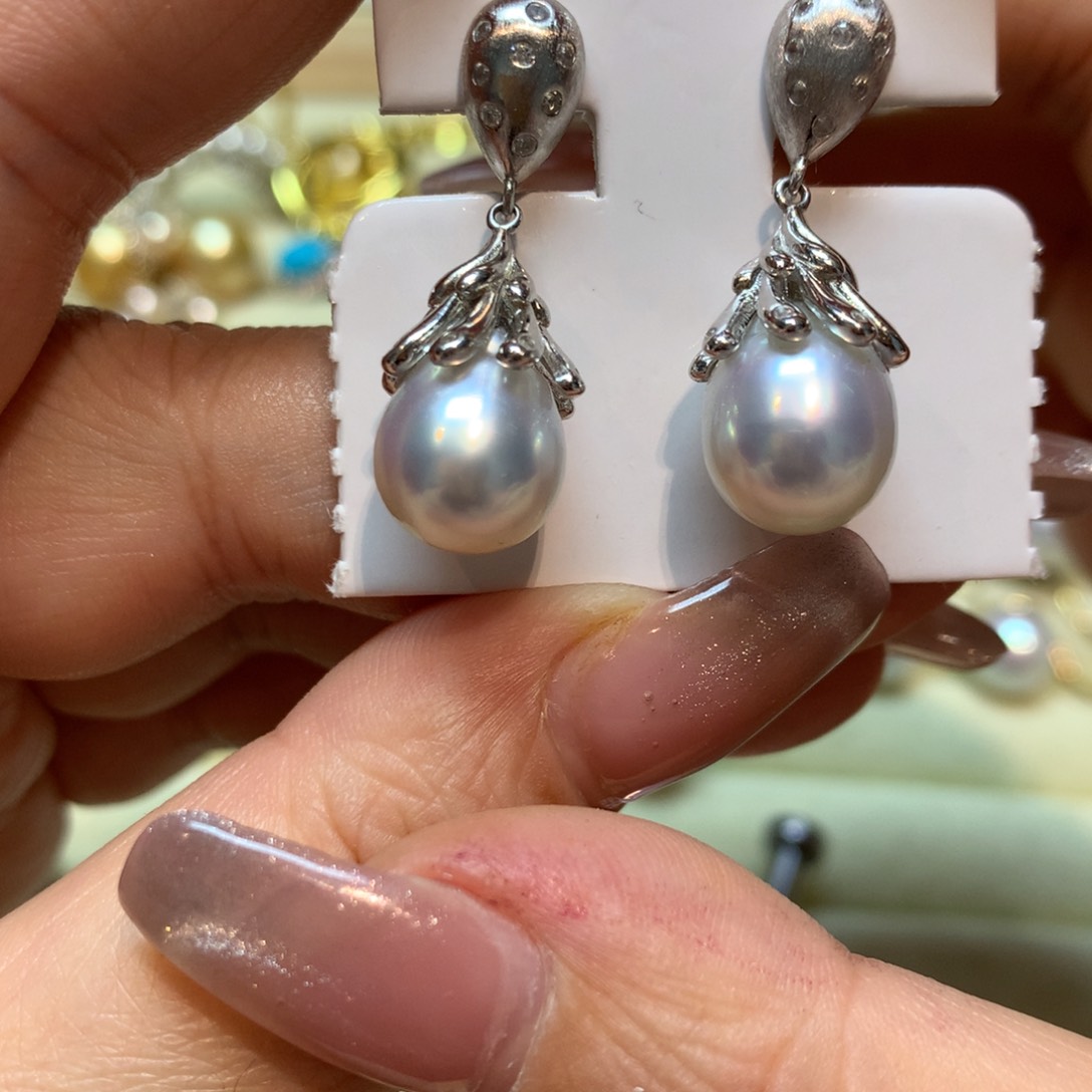 海水珍珠耳饰银S925镶嵌