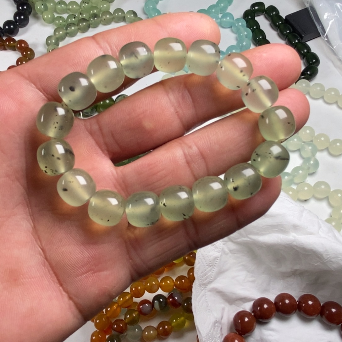 蛇纹石玉未镶嵌手链岫玉绿冰卡12老型