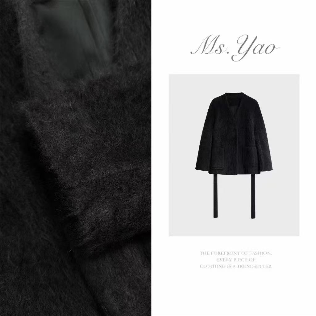 Ms·Yao【雾感墨绒】高级感轻奢高支澳羊绒收腰外套（配腰带）885095