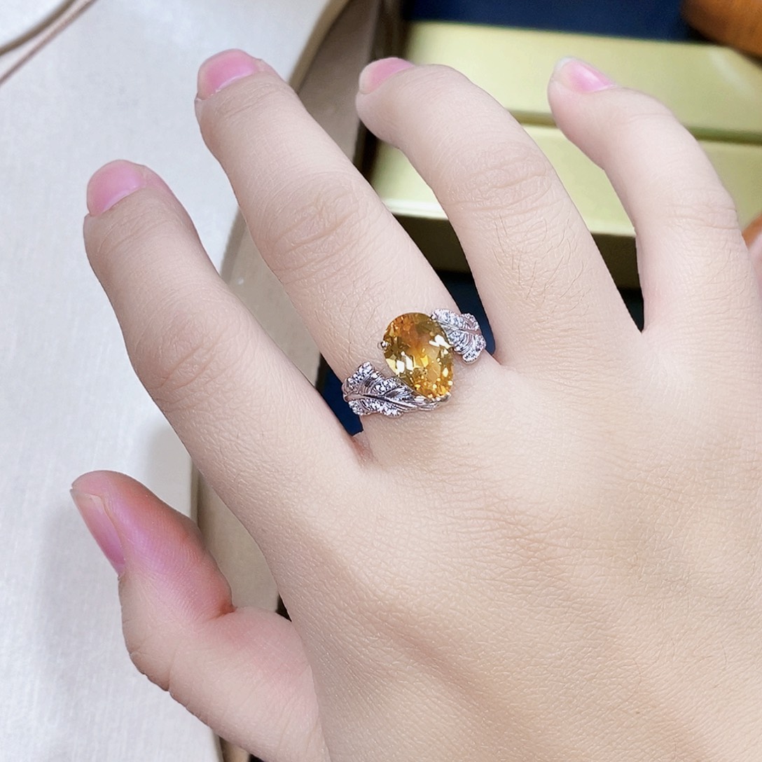 黄晶银S925镶嵌戒指天然