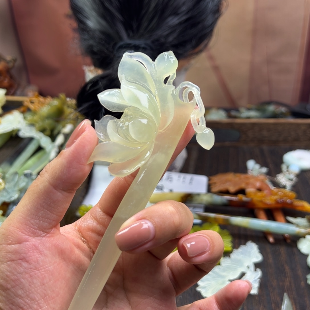 相***节蛇纹石玉未镶嵌发簪