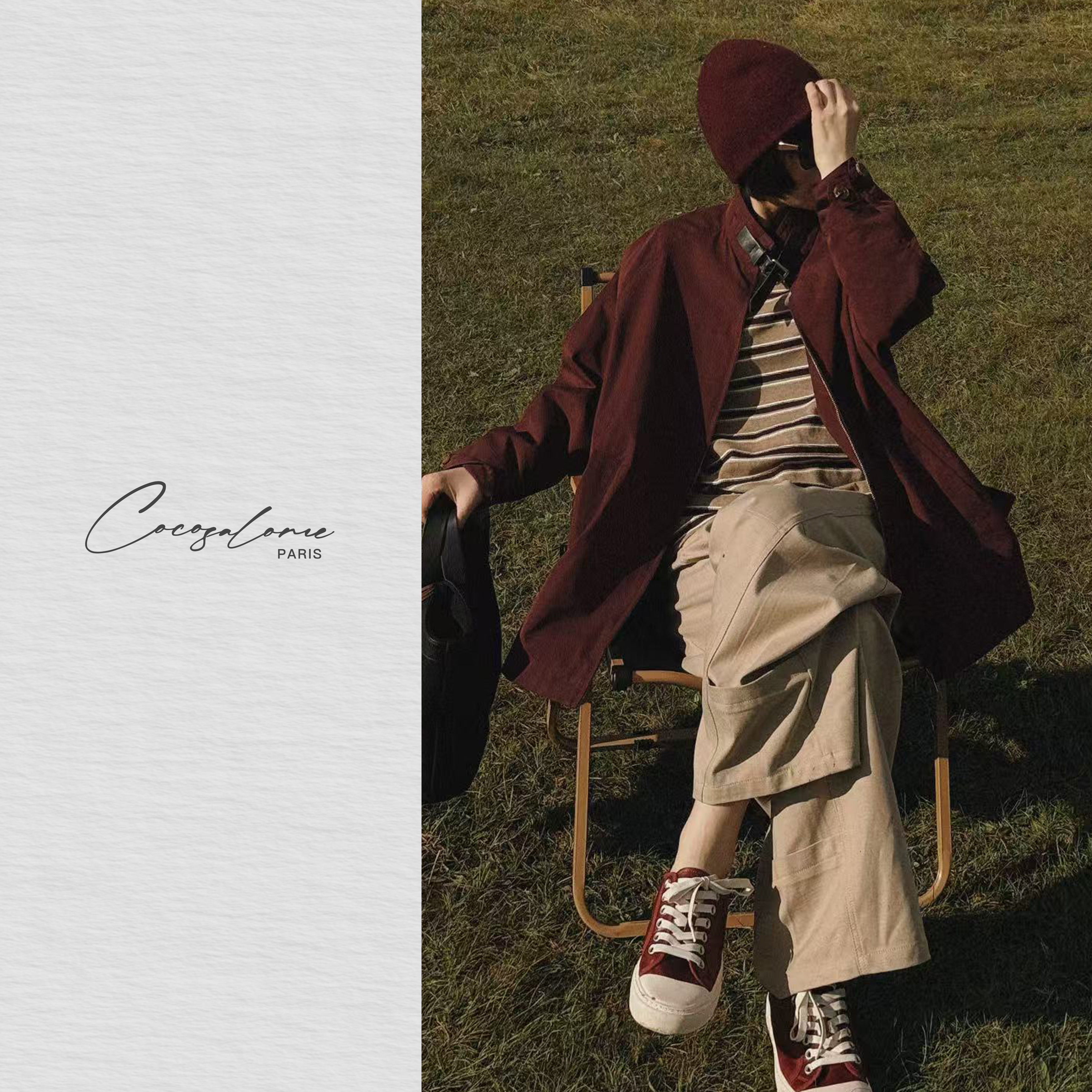 韩彬彬"牧马人"初秋出游斜纹银链柔韧肌理立领时髦廓形外套2216-7