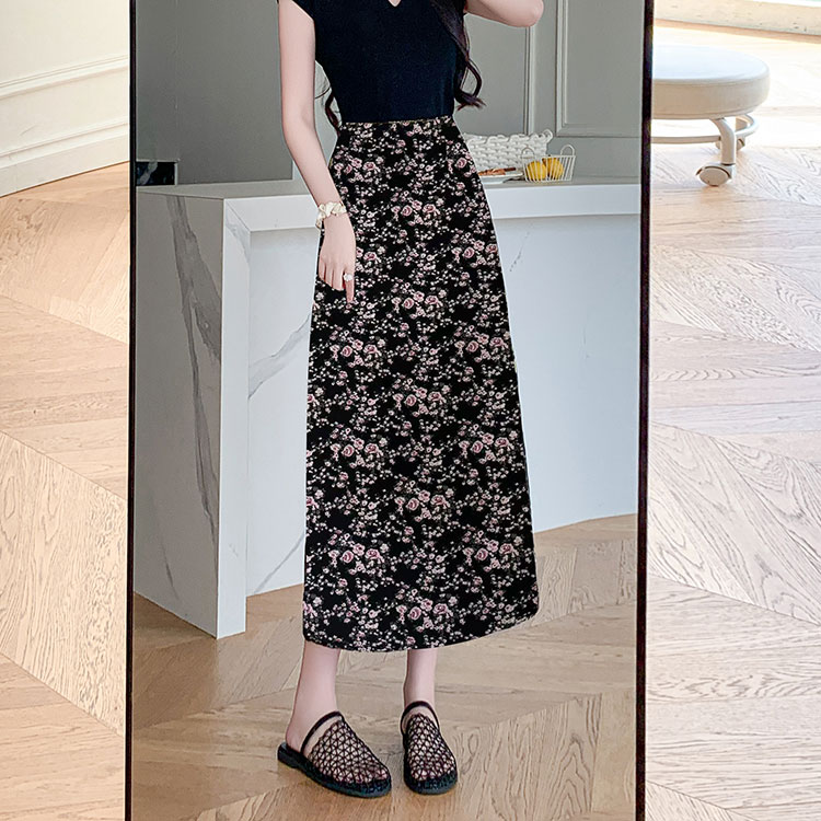 【夏央工厂店】6667-10#全里衬夏季新款薄印花后开叉半身裙 2个长度