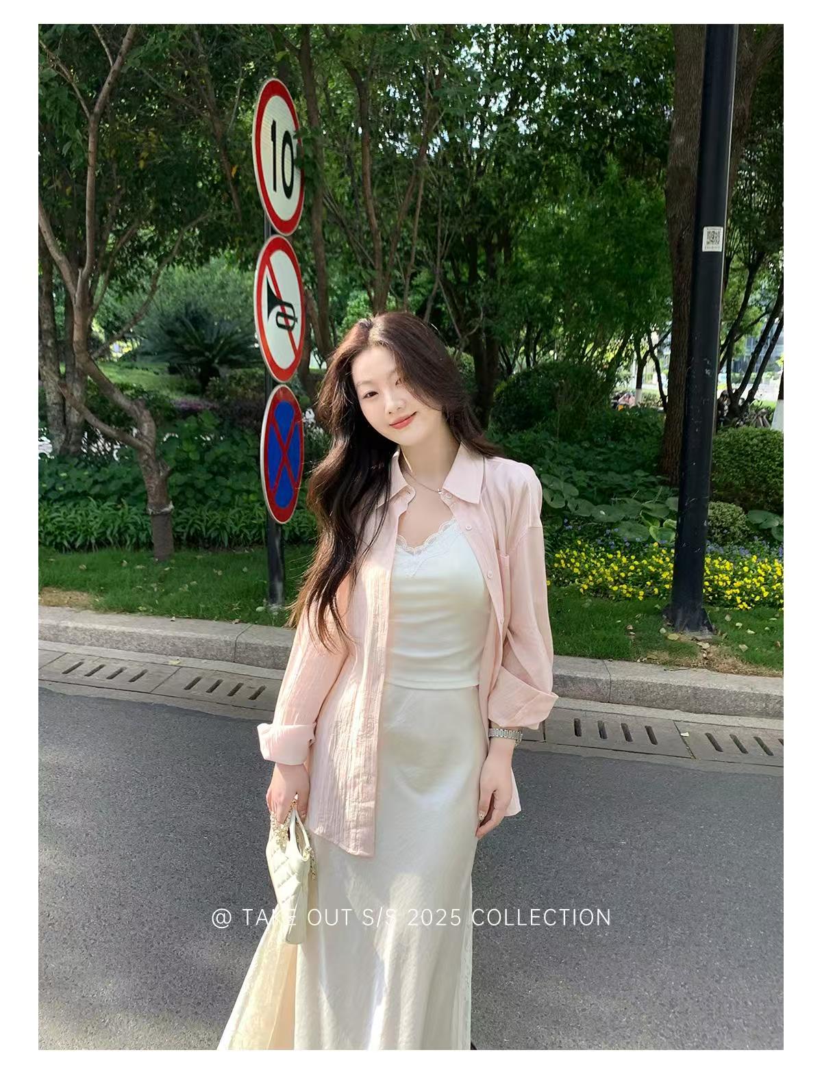 外卖到了「茉莉芭乐」防晒衬衫女夏季绑带天丝薄款时尚上衣WM5DSC11