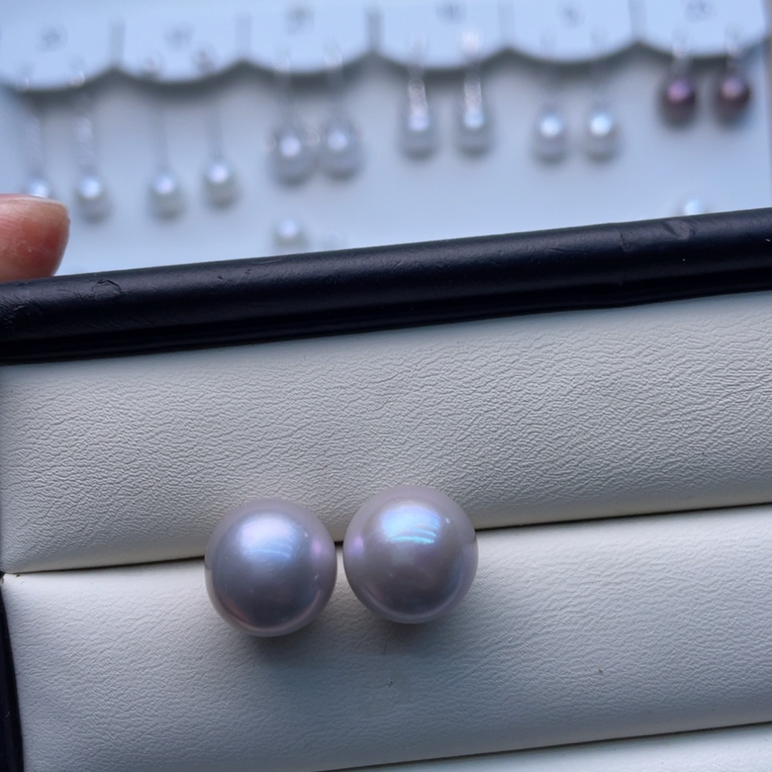 Z***朱淡水珍珠耳饰银S925镶嵌