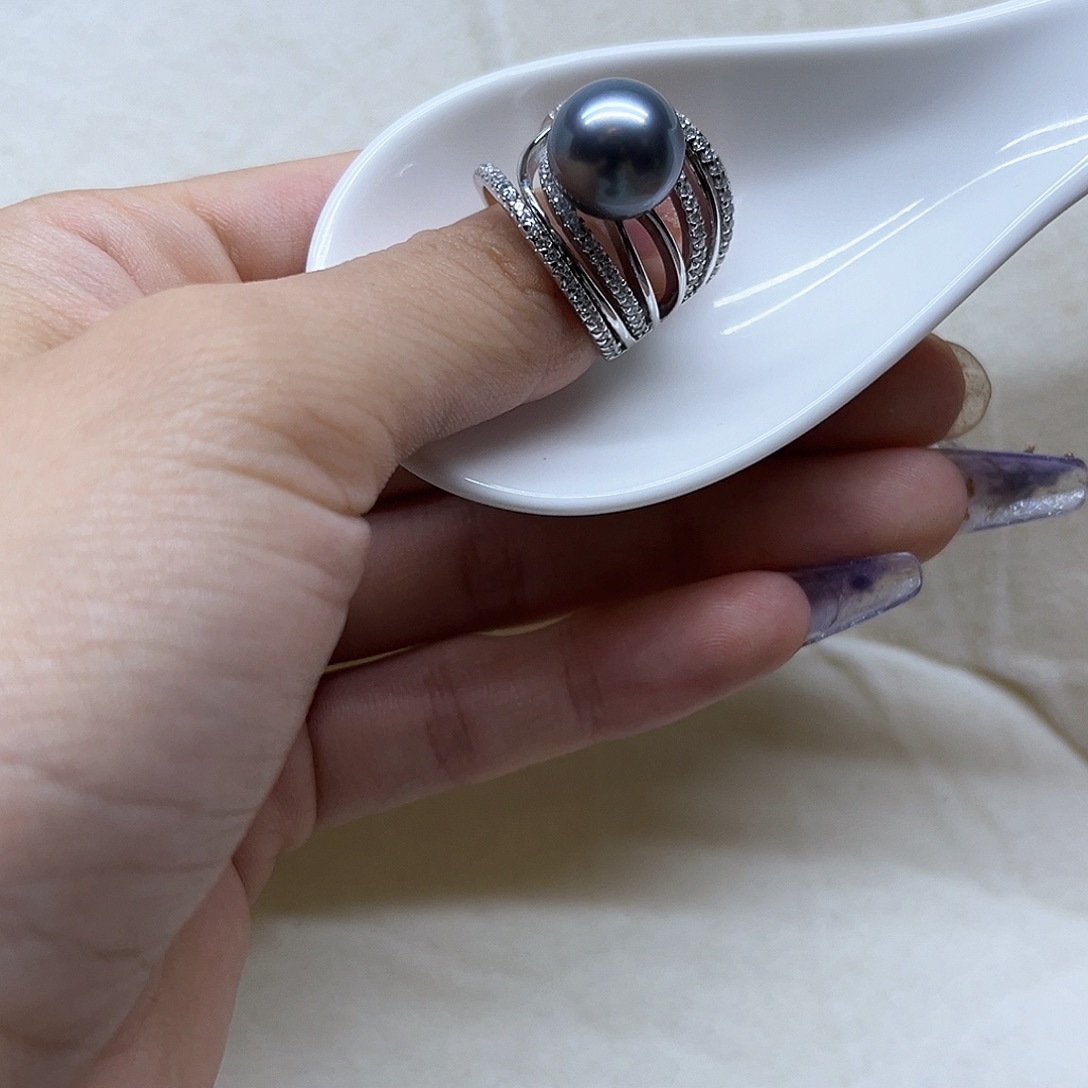 海水珍珠戒圈银S925镶嵌