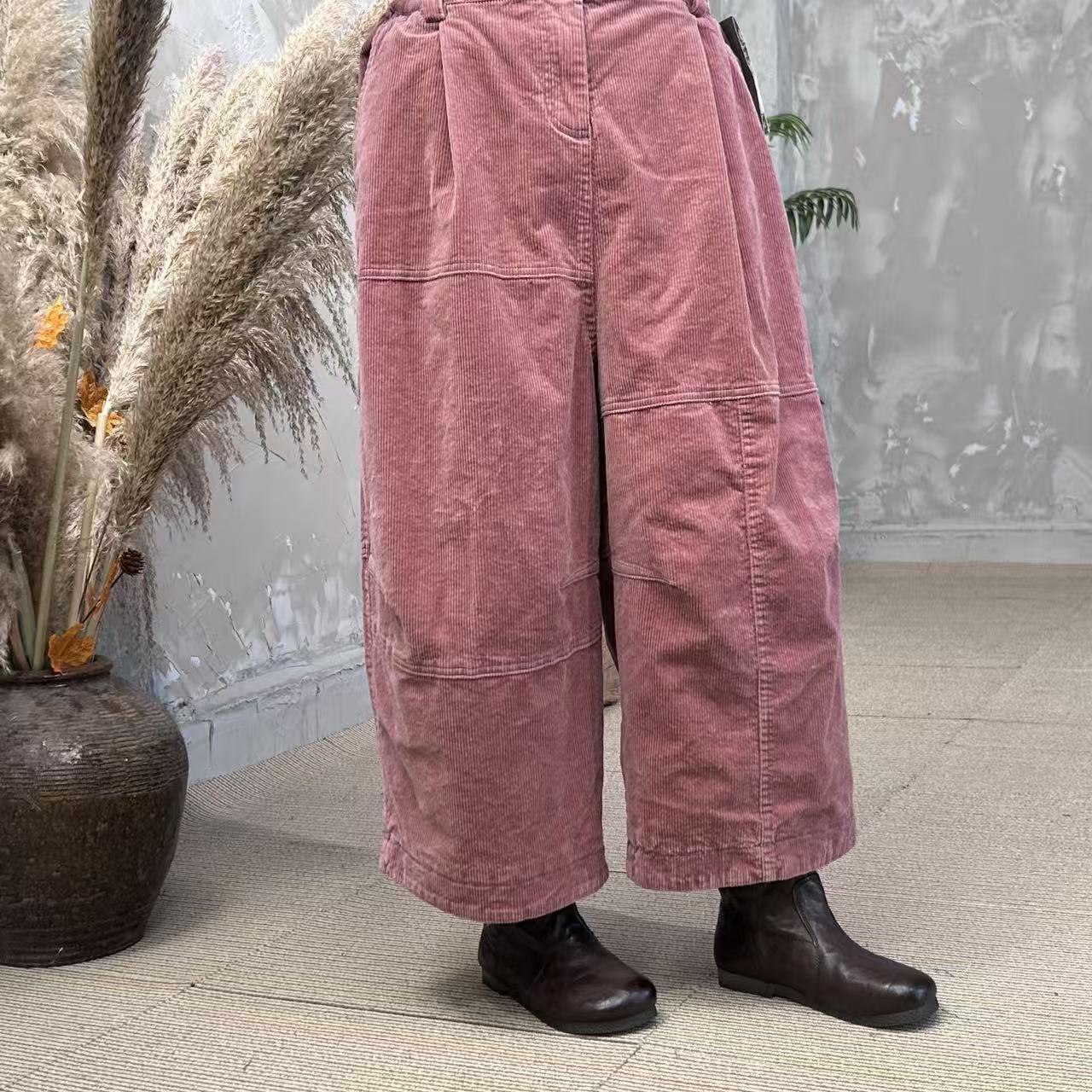忆古朴拙251009双压线灯芯绒双层八分裤阔腿裤