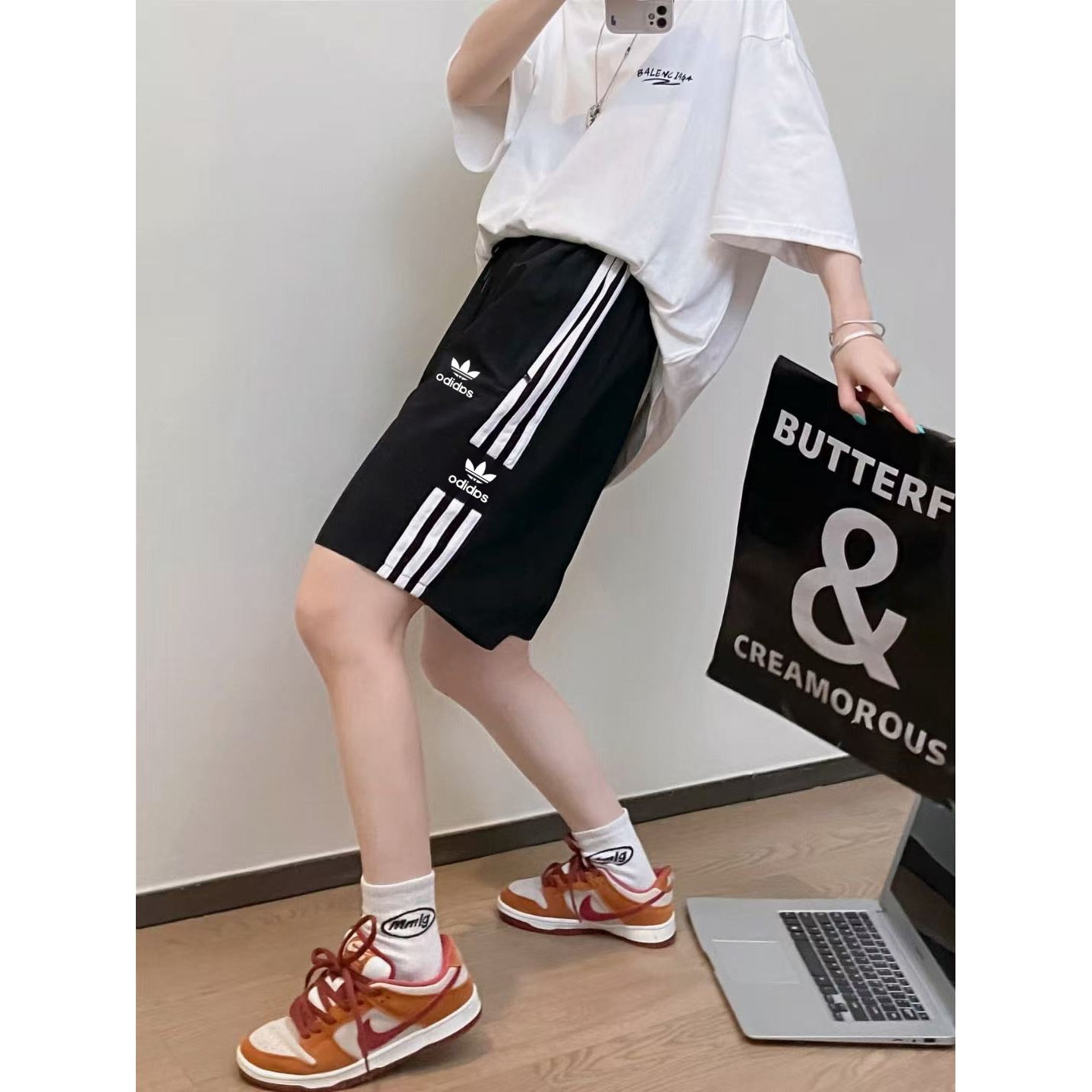 夏季速干短裤情侣款刺绣五分裤透气ins跑步运动裤