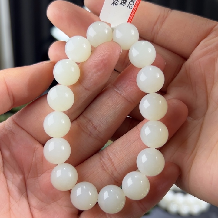 和田玉手串未镶嵌青海野牛沟白玉卡11➕圆珠
