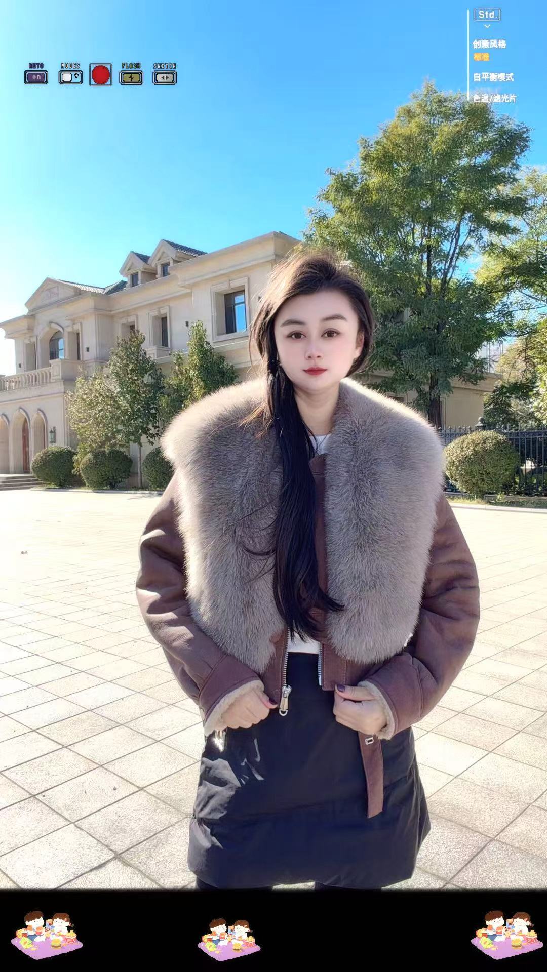 WT 3517 小 麦昆轻油蜡  狐狸毛 配羊皮皮毛一体外套