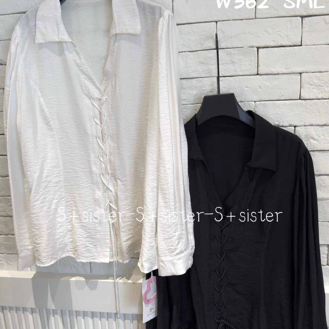 S+sister家W362#韩系设计感显瘦交叉绑带小衫 黑色 白色  SML