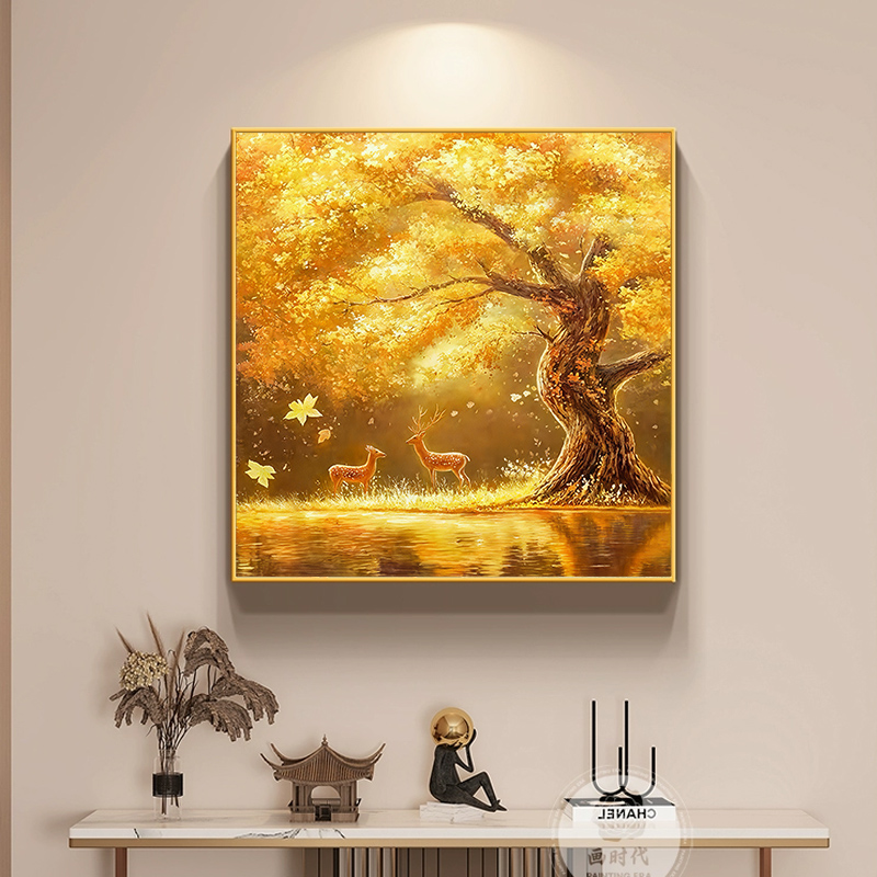 福禄发财树金树小鹿轻奢大气高级入户玄关客厅餐厅装饰画