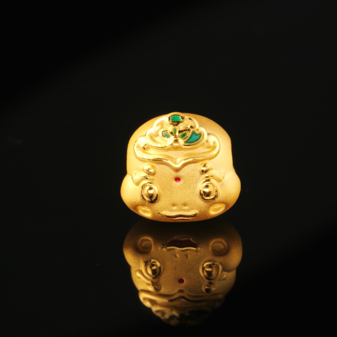 1克3D硬金精品足金999转运珠Q版珐琅彩小蛇吊坠手绳送女友