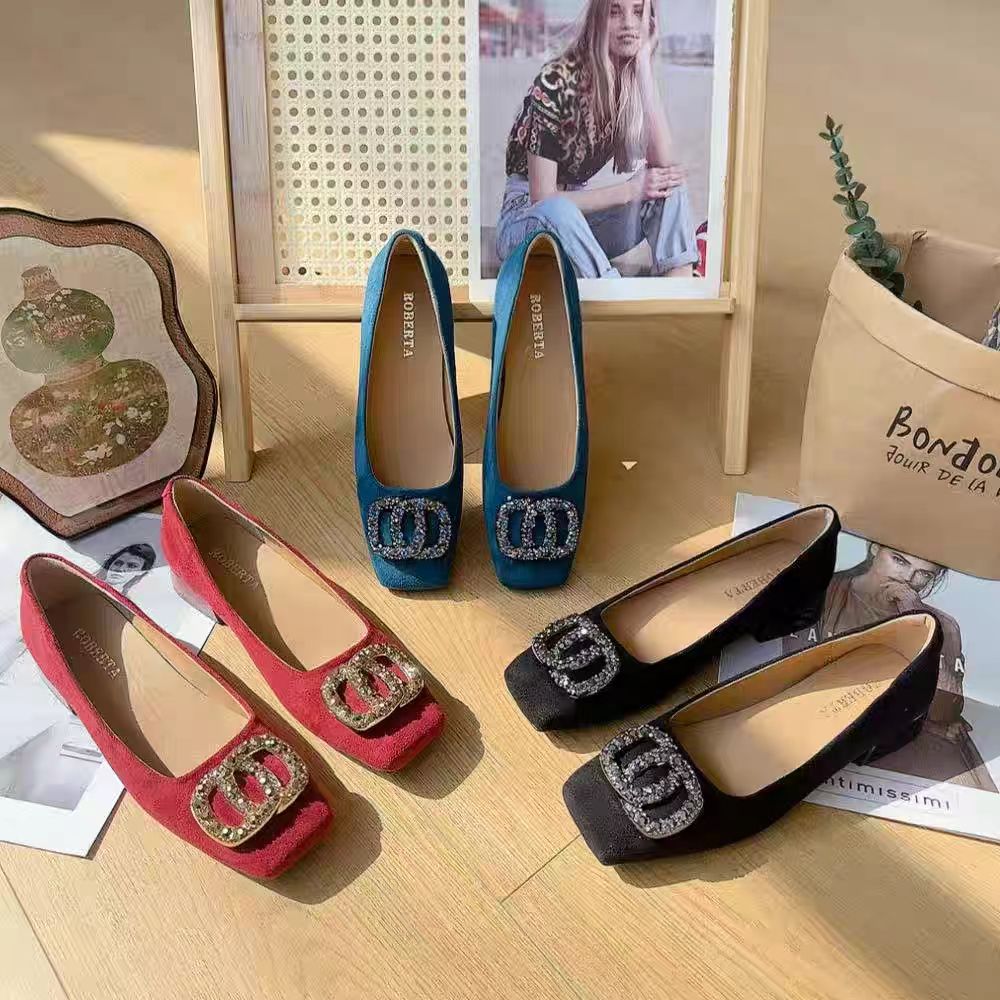  2598 法式方头粗跟女单鞋新款软底配裙子高级感女鞋