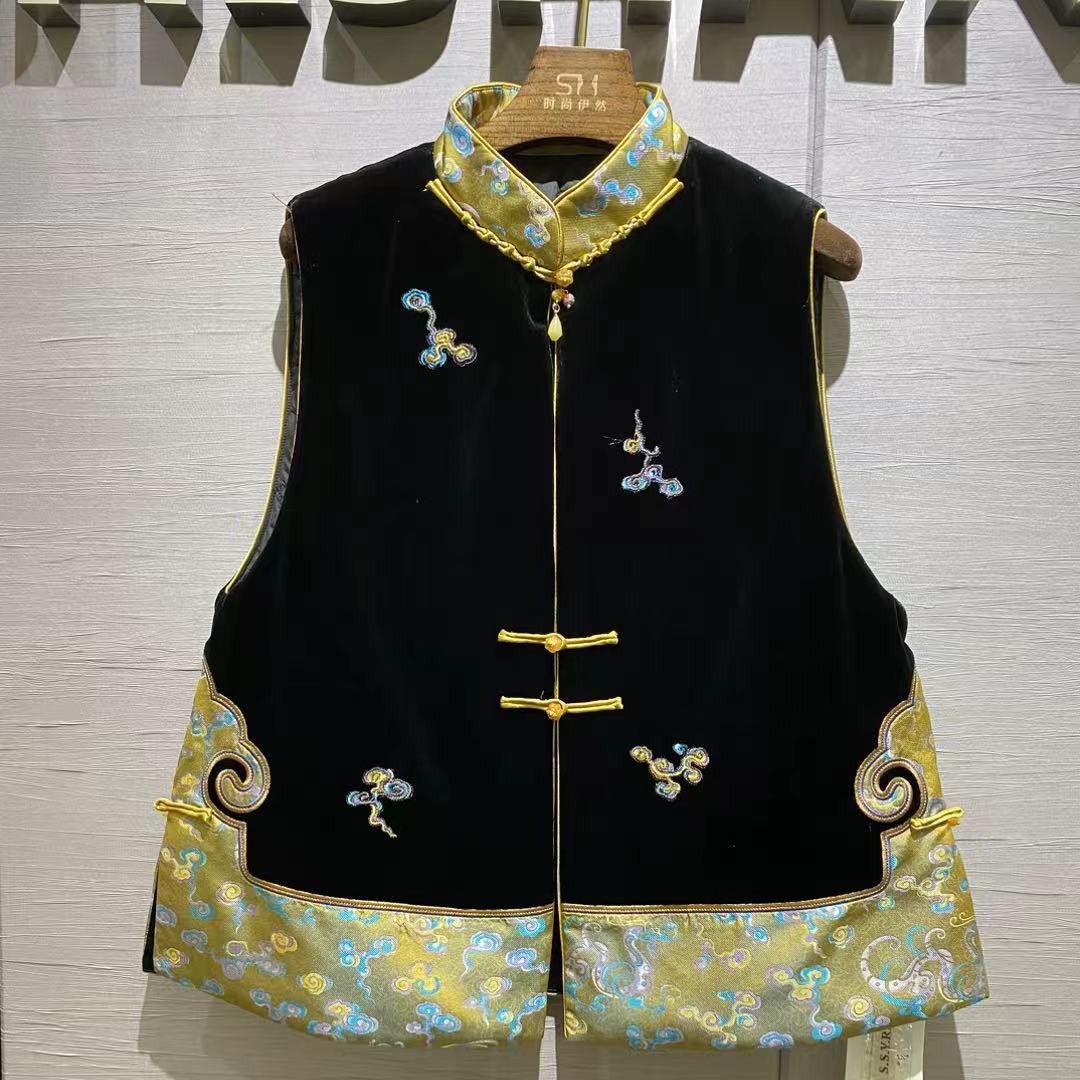 复古鹅绒桑蚕丝丝绒气质马甲