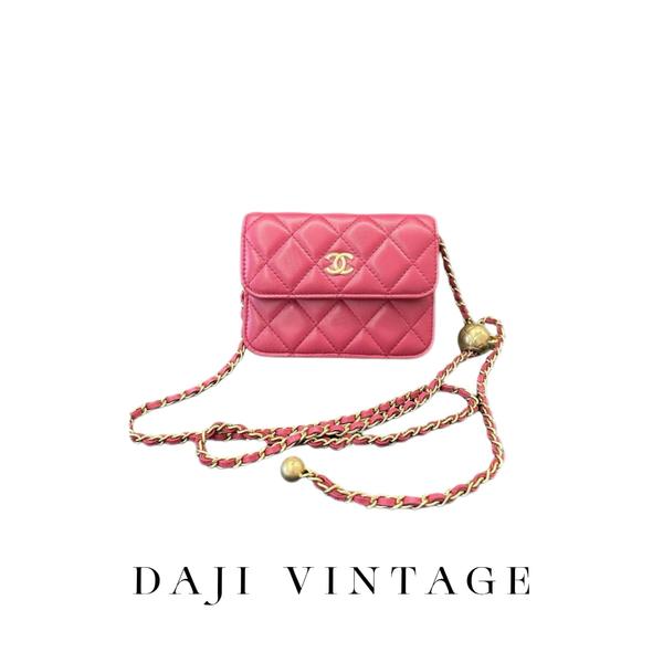 大吉中古/Chanel香奈儿玫红色金球小零钱包斜挎包