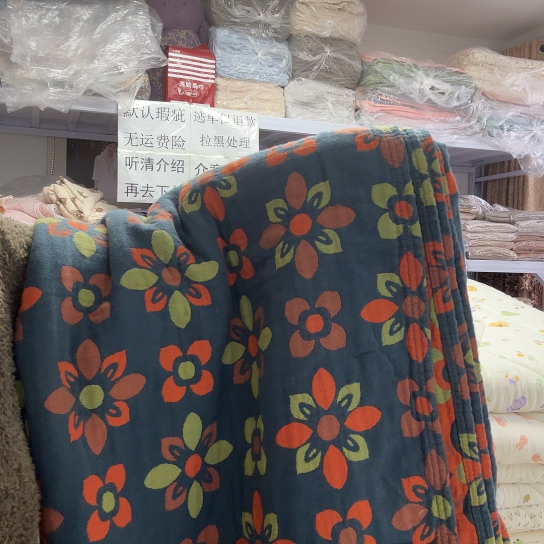 棉双人蓝橘色纱布盖毯