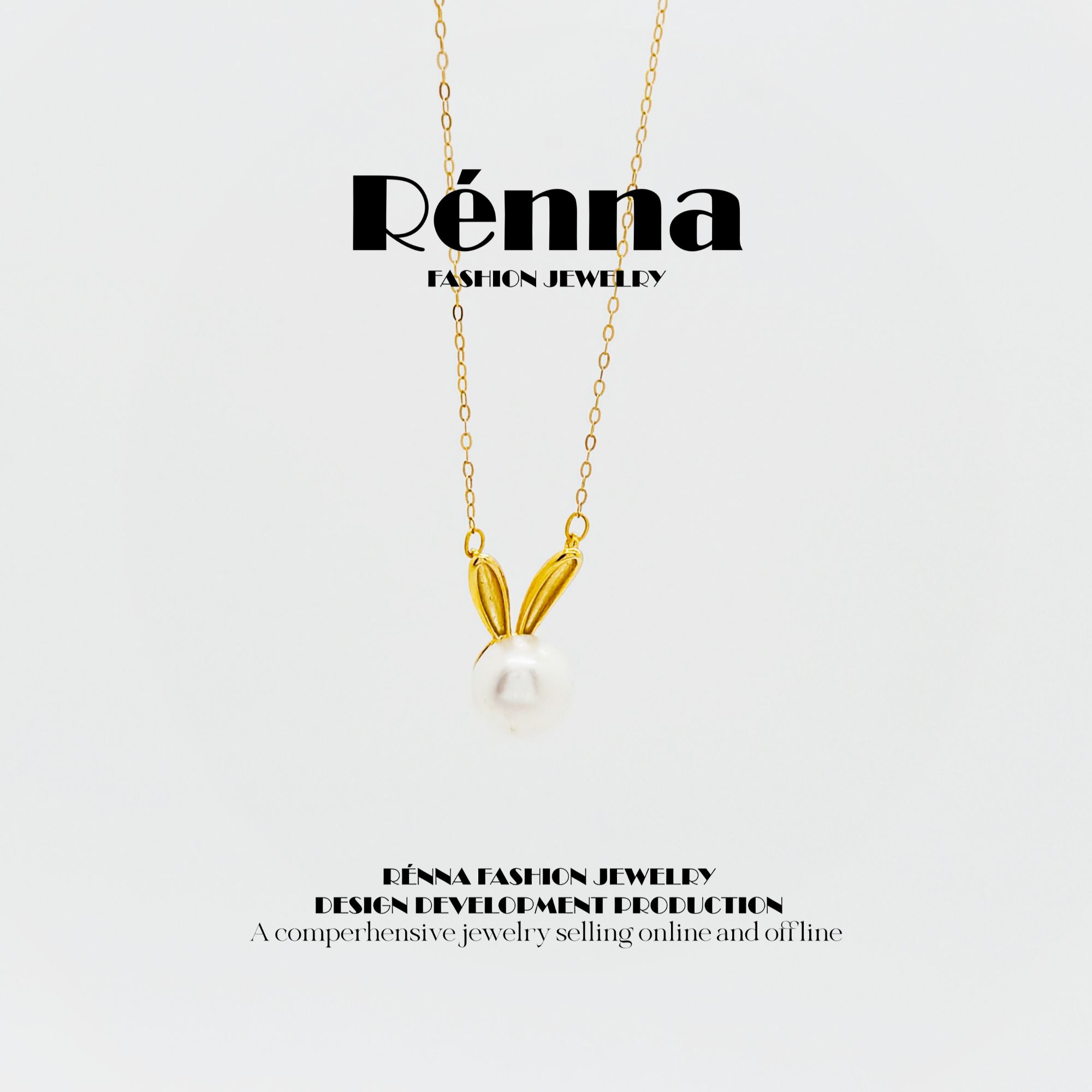 铜合金项链 少女风兔耳朵女民族风珍珠项链可爱风白色素款小众