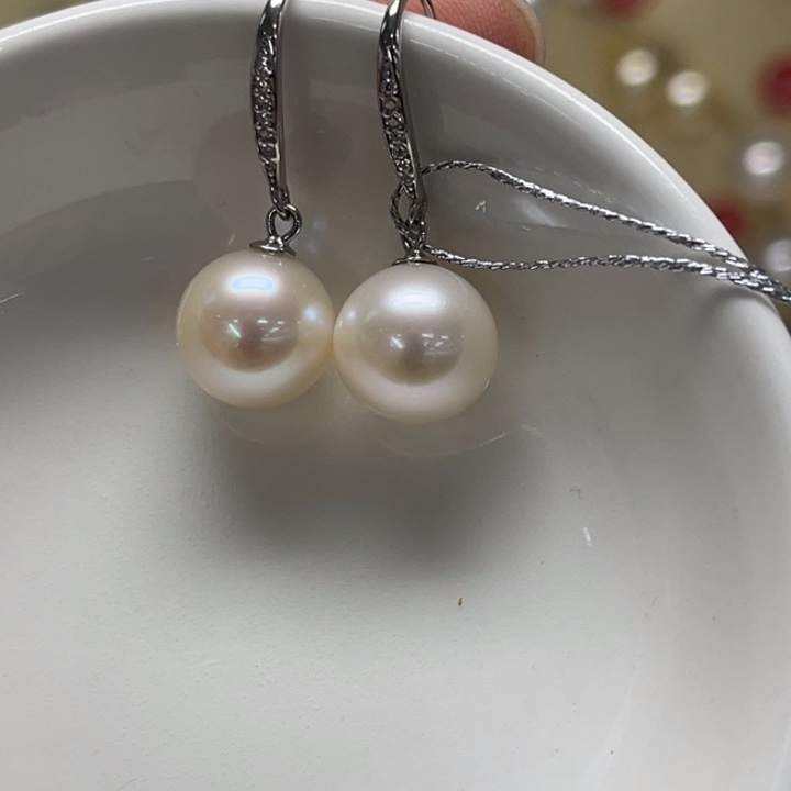 淡水珍珠耳饰银S925镶嵌淡水无核 10-11mm 162号