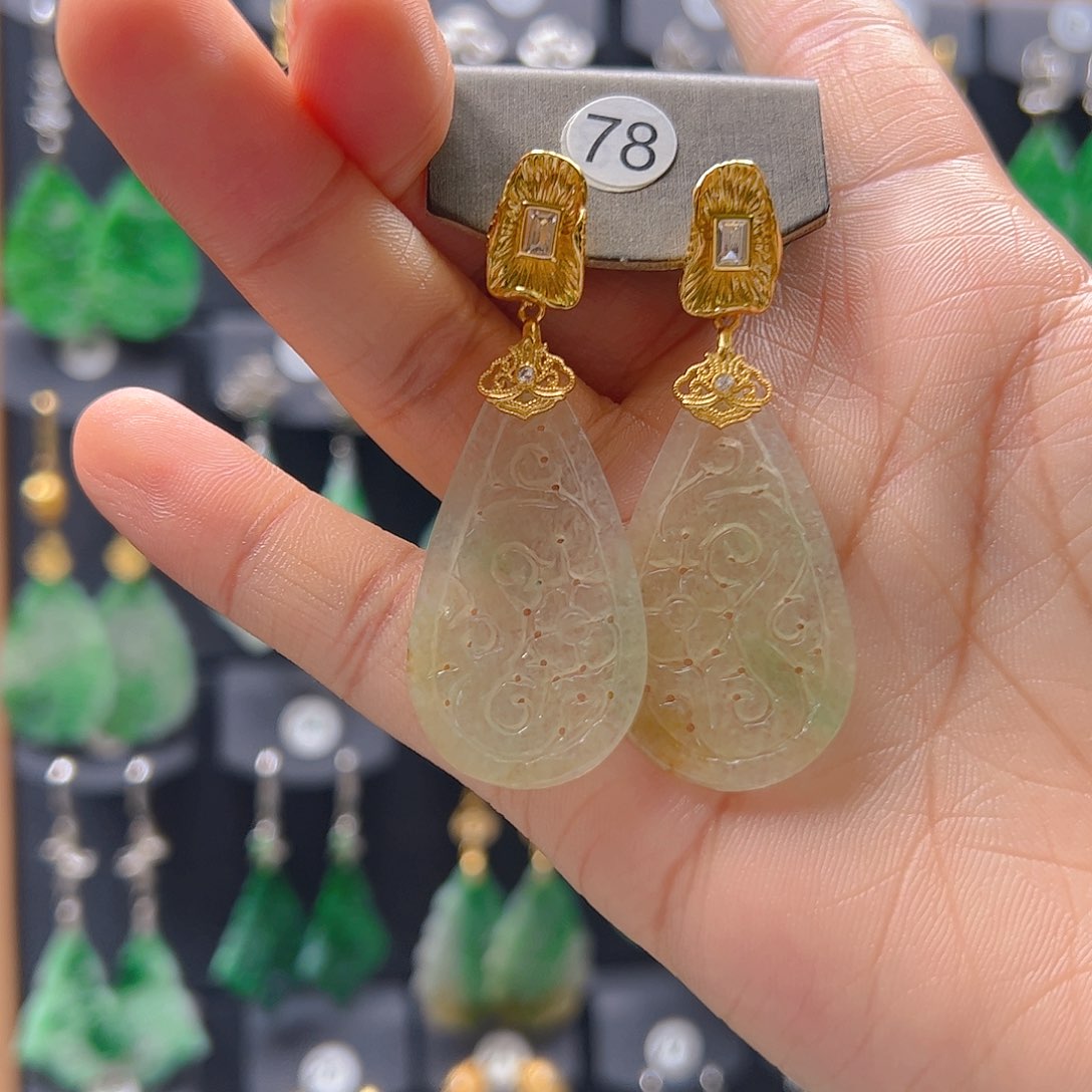 银S925镶嵌翡翠耳饰