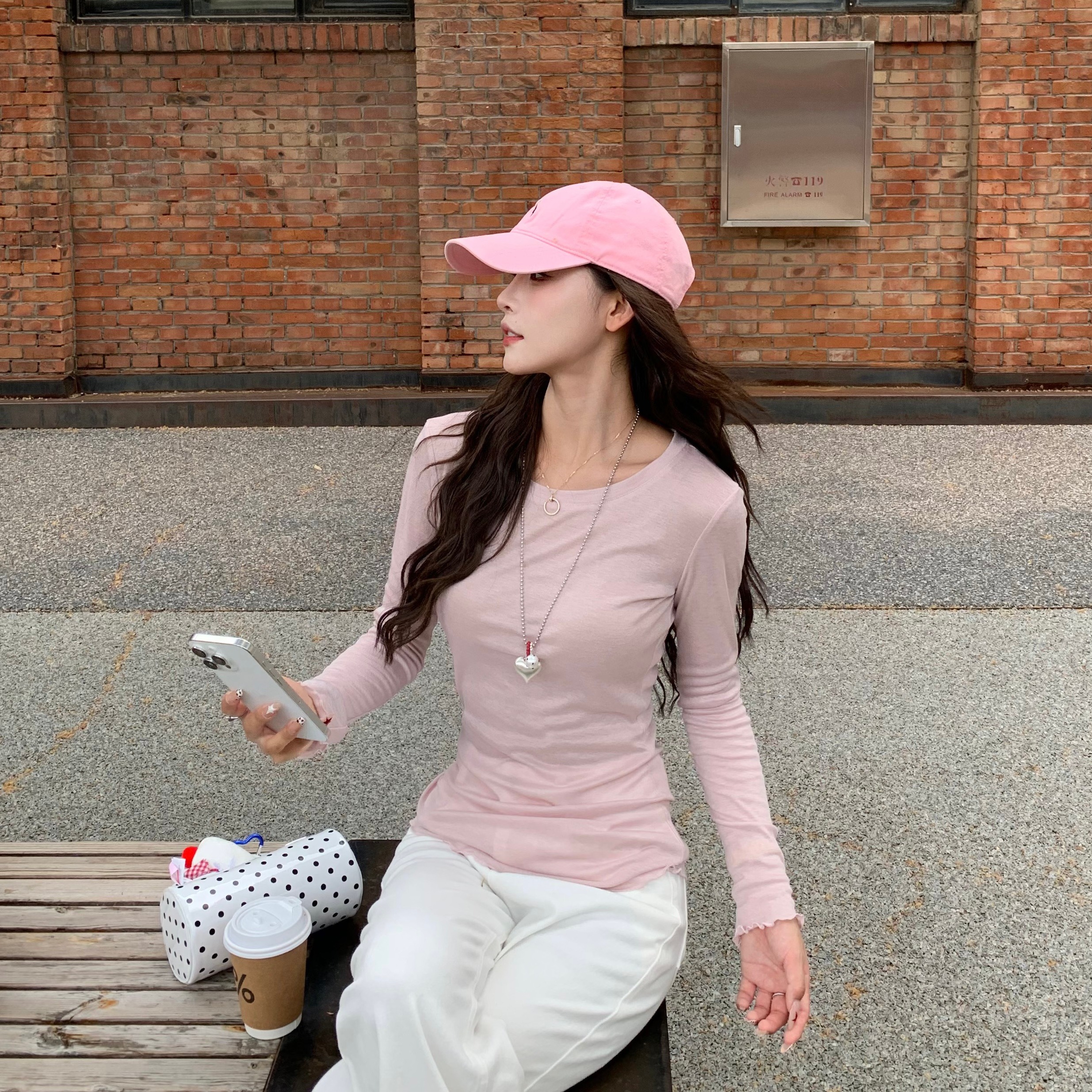3MER 圆领长袖T恤女早秋新款薄款纯色百搭休闲打底衫上衣