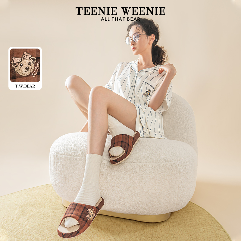 TeenieWeenie小熊凉感棉麻布拖鞋女夏季家居室内吸汗防滑防臭鞋子
