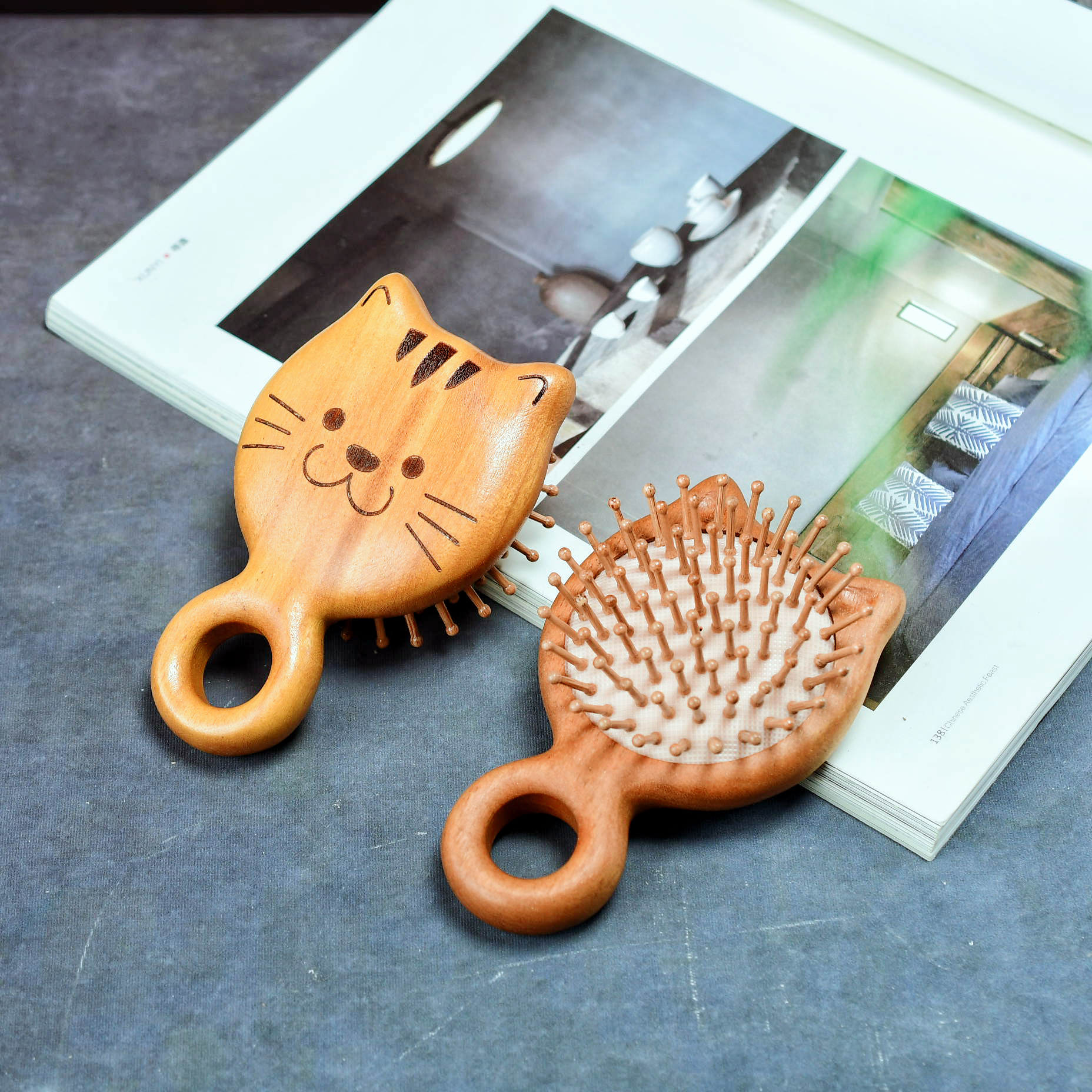 气垫梳檀木气垫梳子气囊按摩梳女士长发长发家用便携款防静电梳子