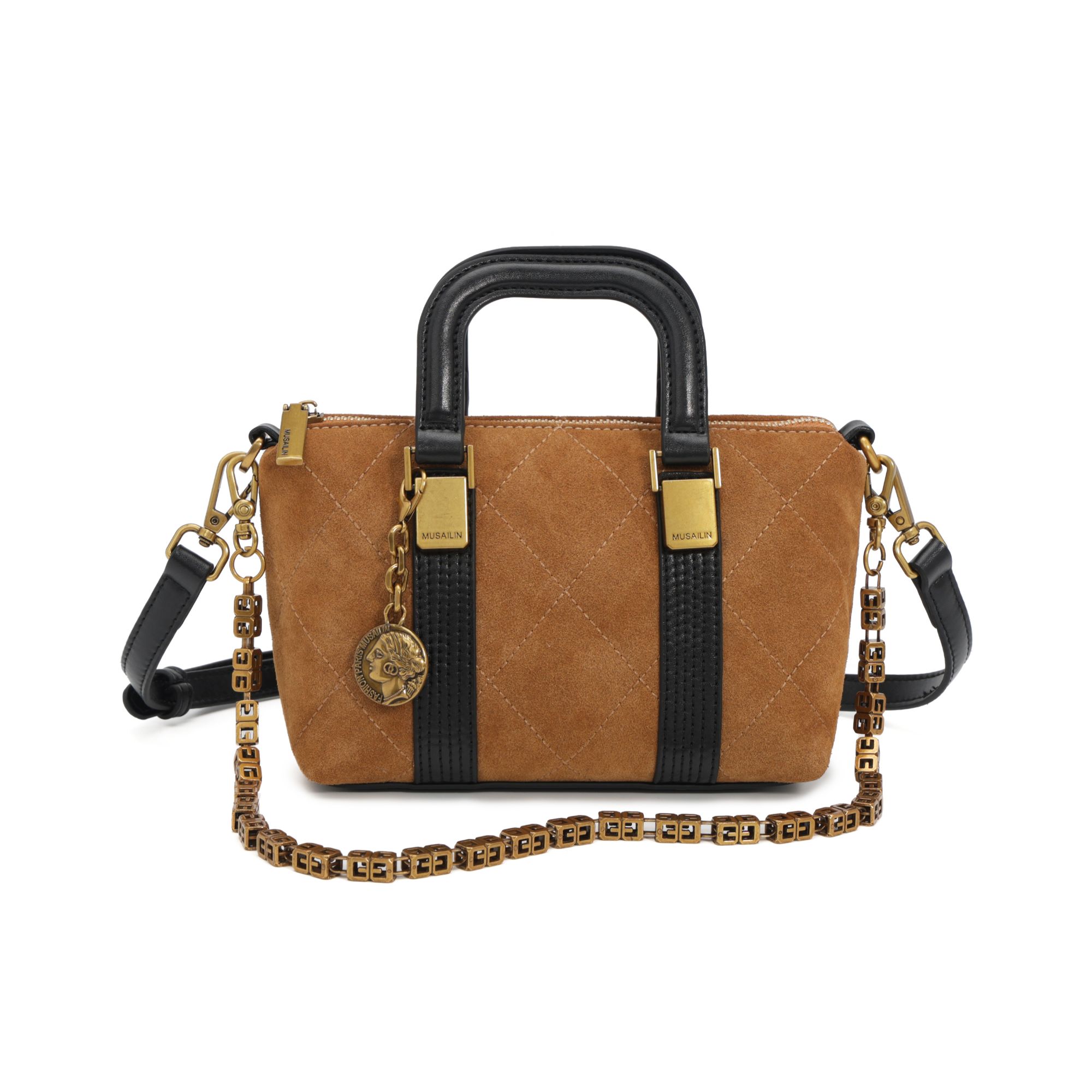 【高端定制】琥珀流光秋冬新款轻奢女士新款手提斜挎包M-1377棕/黑