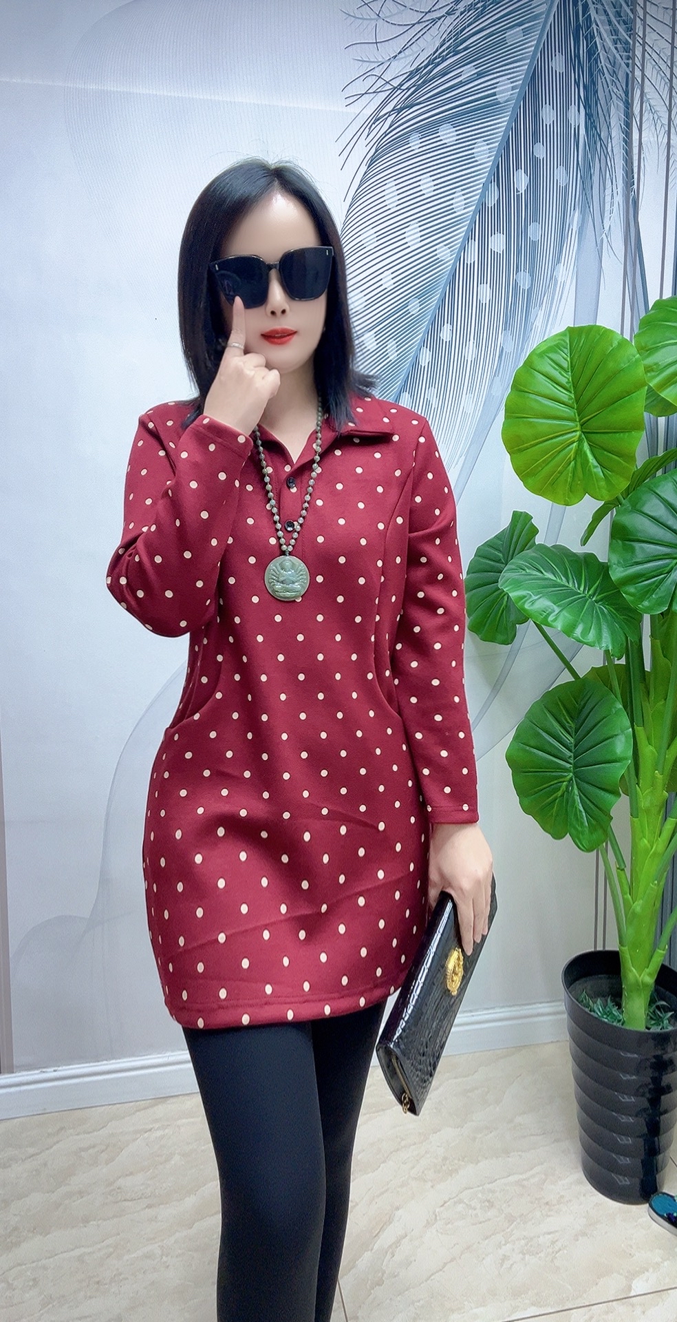 新品空气棉翻领圆点时尚显瘦大衫