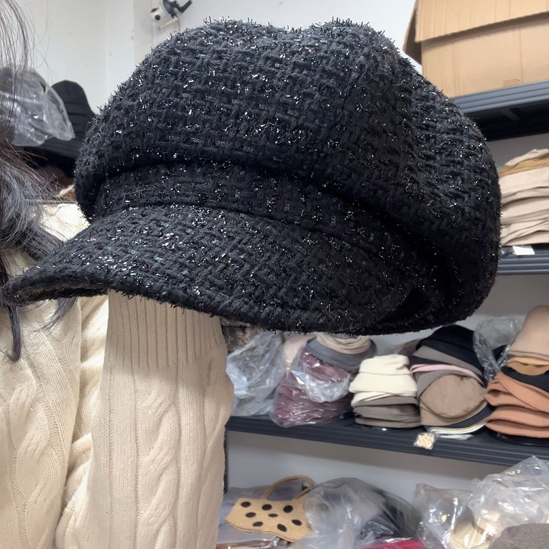 纯棉黑色小香风报童帽