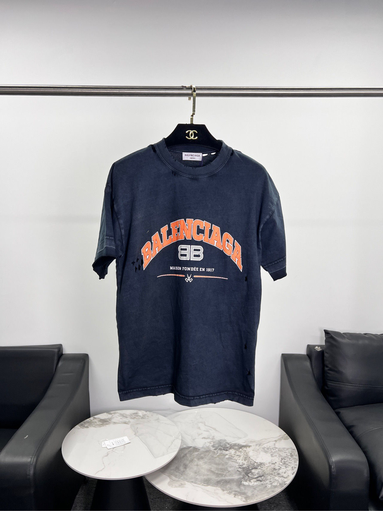 95新 Balenciaga/巴黎世家 CZF0740/做旧圆领短袖/尺码XXS