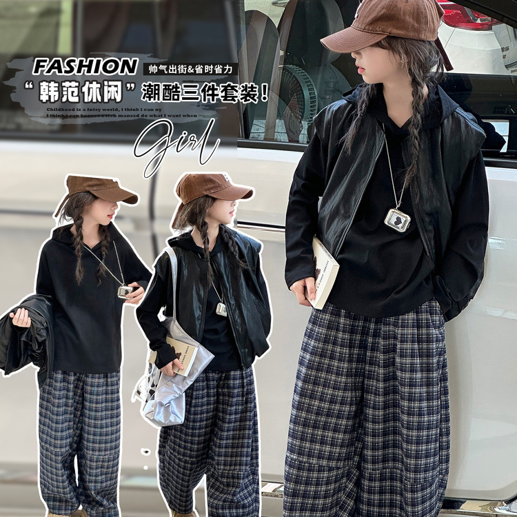 秋季韩版纯色女童PU材质保暖轻便防风防污宽松版型拉链圆领常规衣