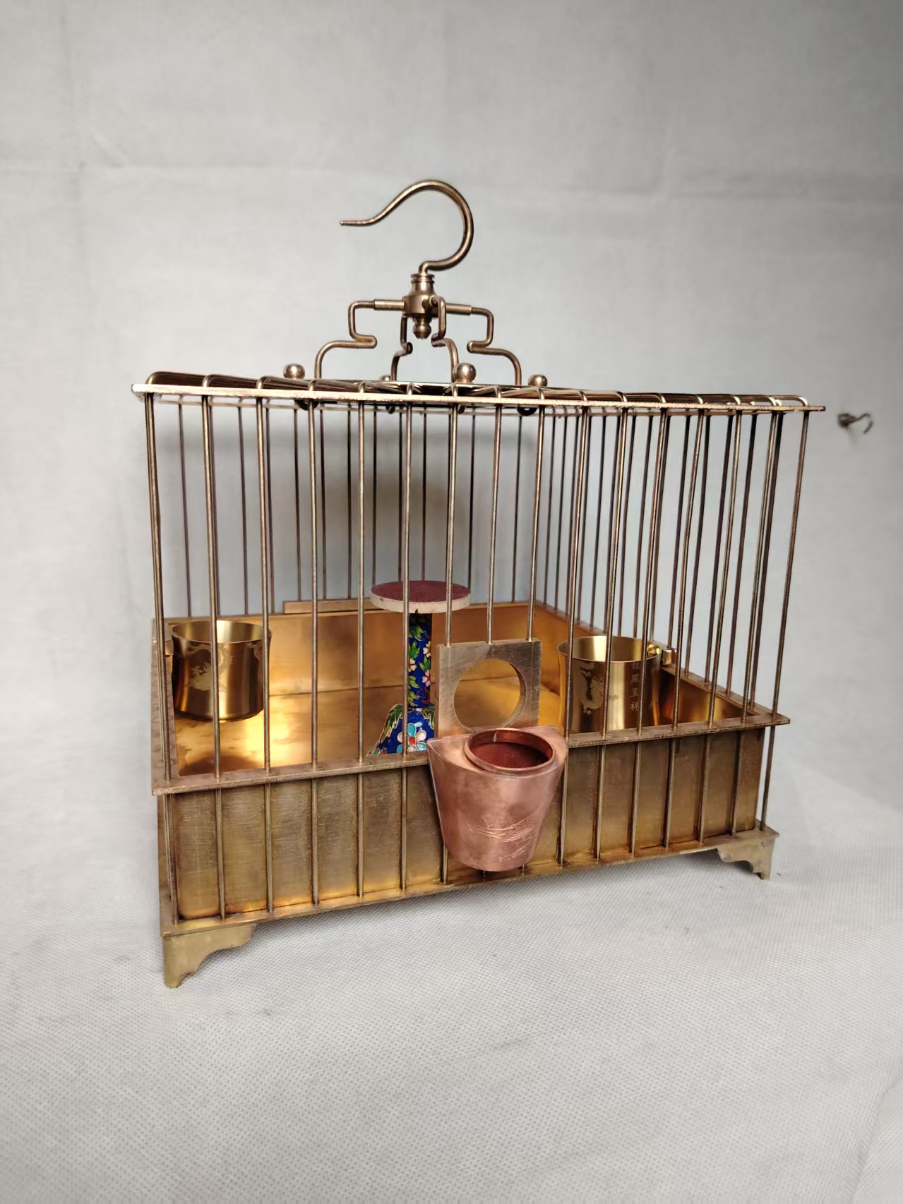 鸟笼边长25cm四方笼古典黄铜手工艺品观赏笼