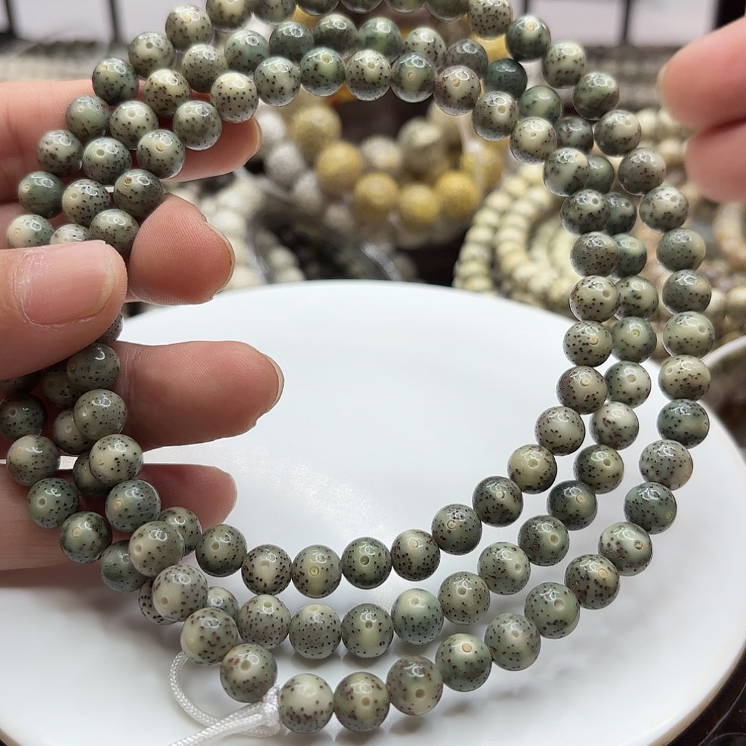 手串星月菩提8龙蛋果冻绿大留白