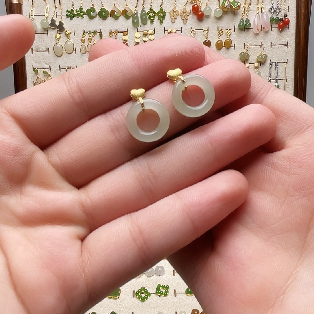 银S925镶嵌和田玉耳饰