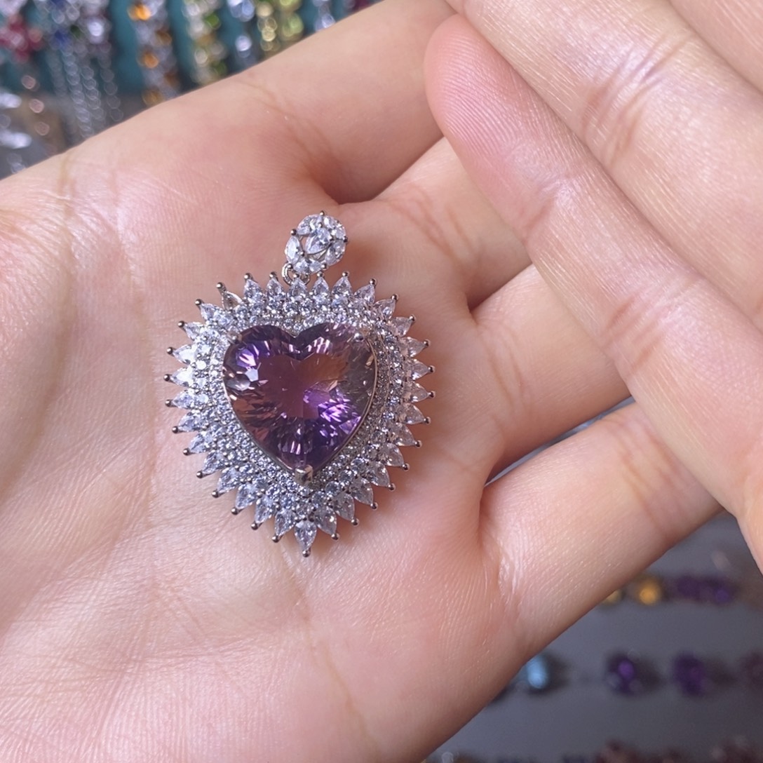 从***简吊坠(不含链)银S925镶嵌紫晶