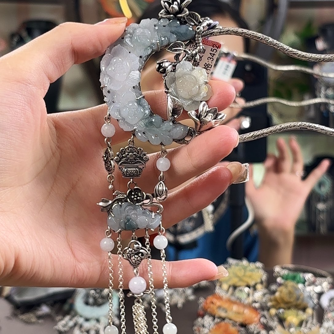 翡翠银S925镶嵌发簪翡翠