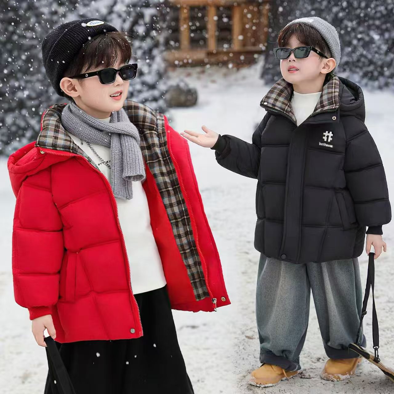 【抗寒-20。加厚棉衣】男童棉服2026年红色年服羽绒棉衣中大童拜年服