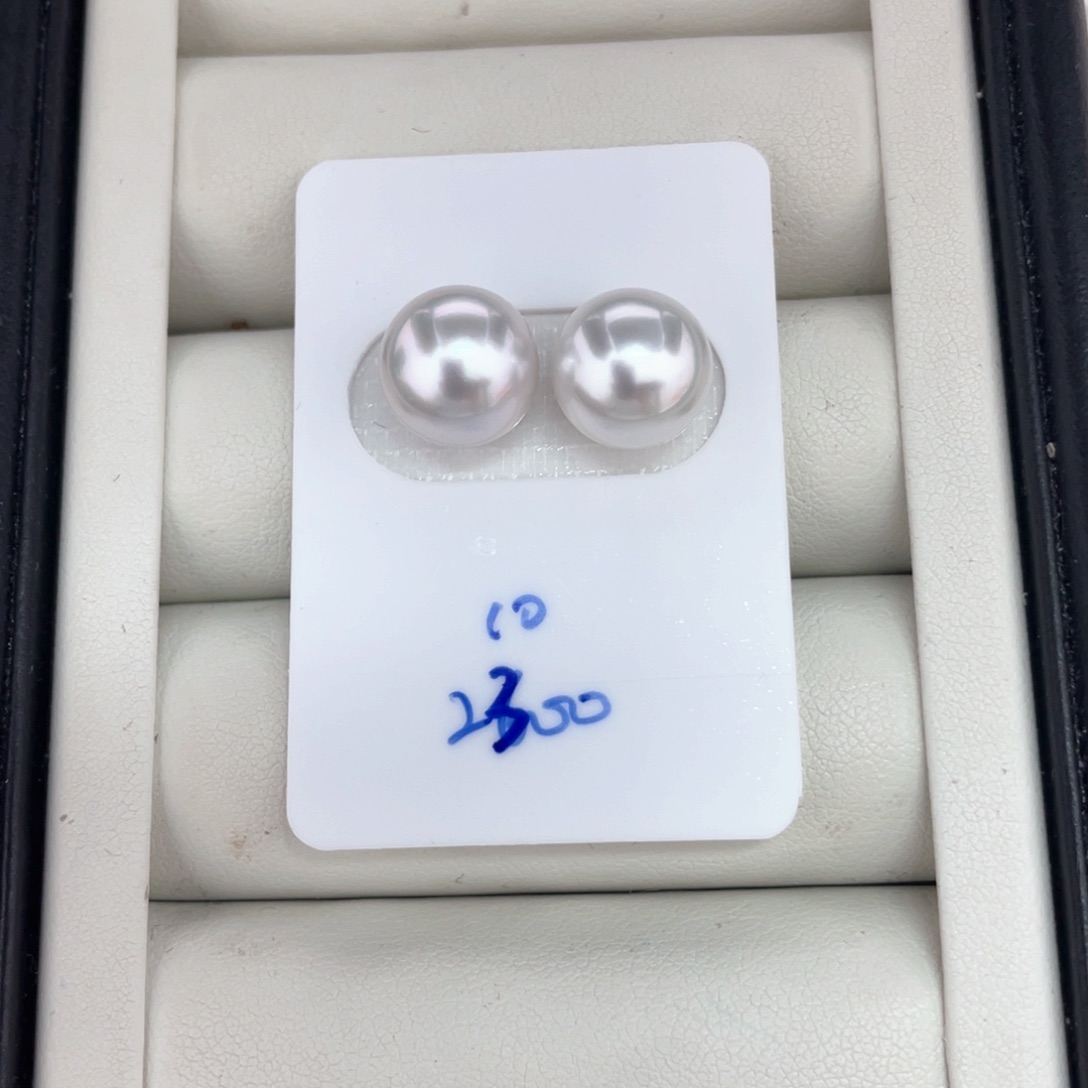 银S925镶嵌耳饰定制海水珍珠澳白对珠10-11文