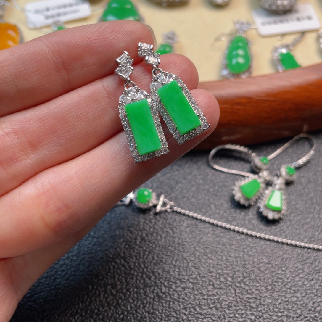 翡翠吊坠(不含链)银S925镶嵌耳坠