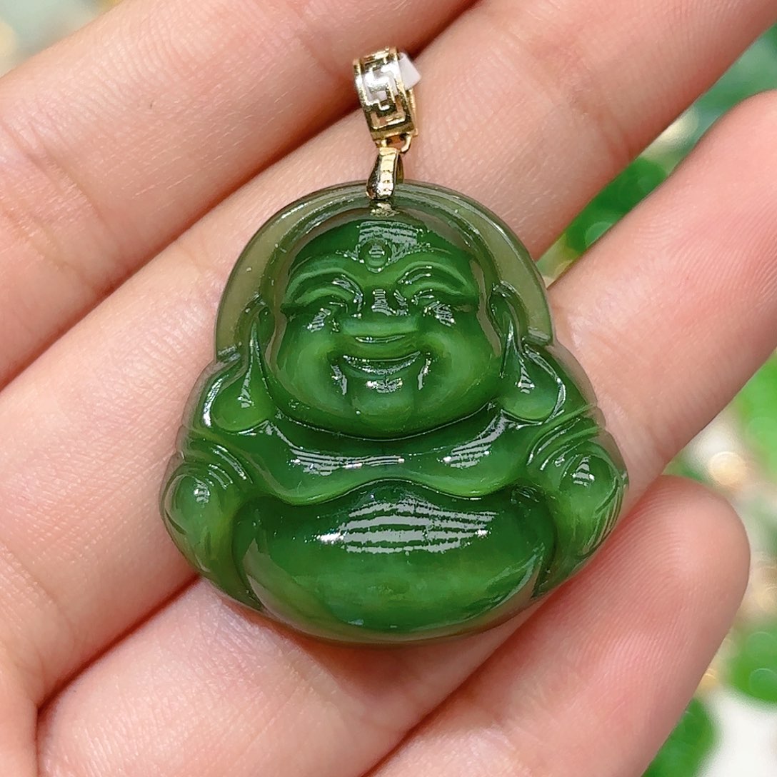 和田玉（碧玉）颈饰18K金镶嵌