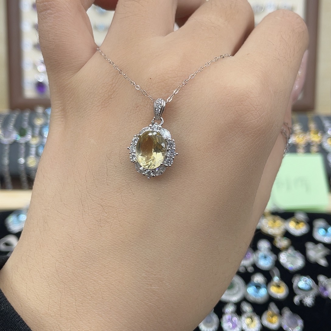 黄晶颈饰银S925镶嵌