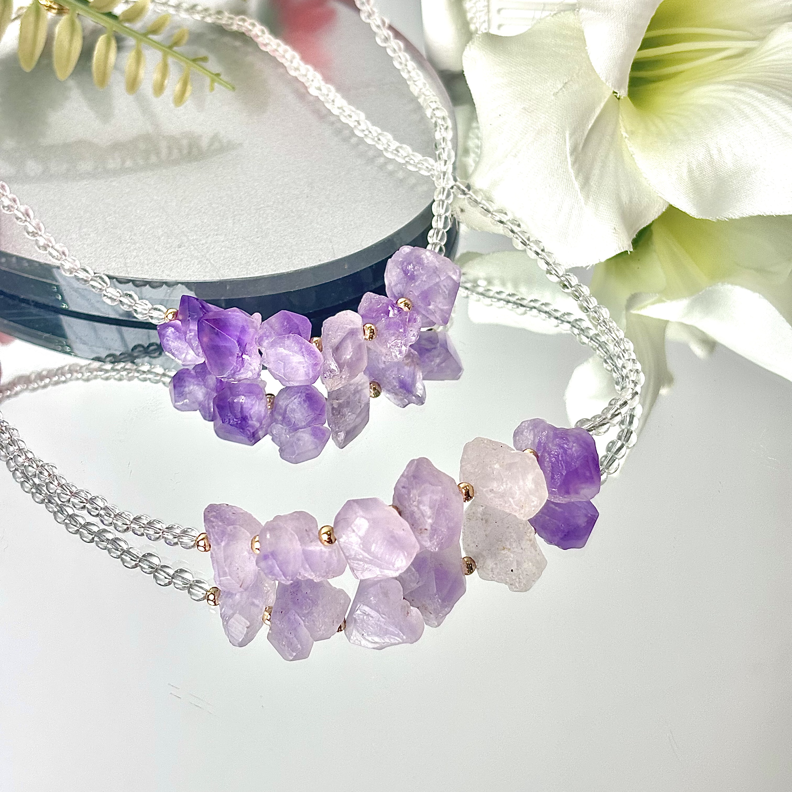 【2476 紫水晶原石链】紫水晶白琉璃面小仙多样性发其一