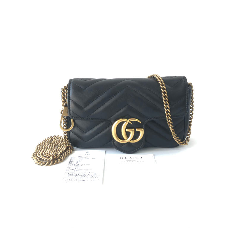 95新 GUCCI/古驰 安洁利严选 马蒙黑金mini斜挎包WHZ411253H