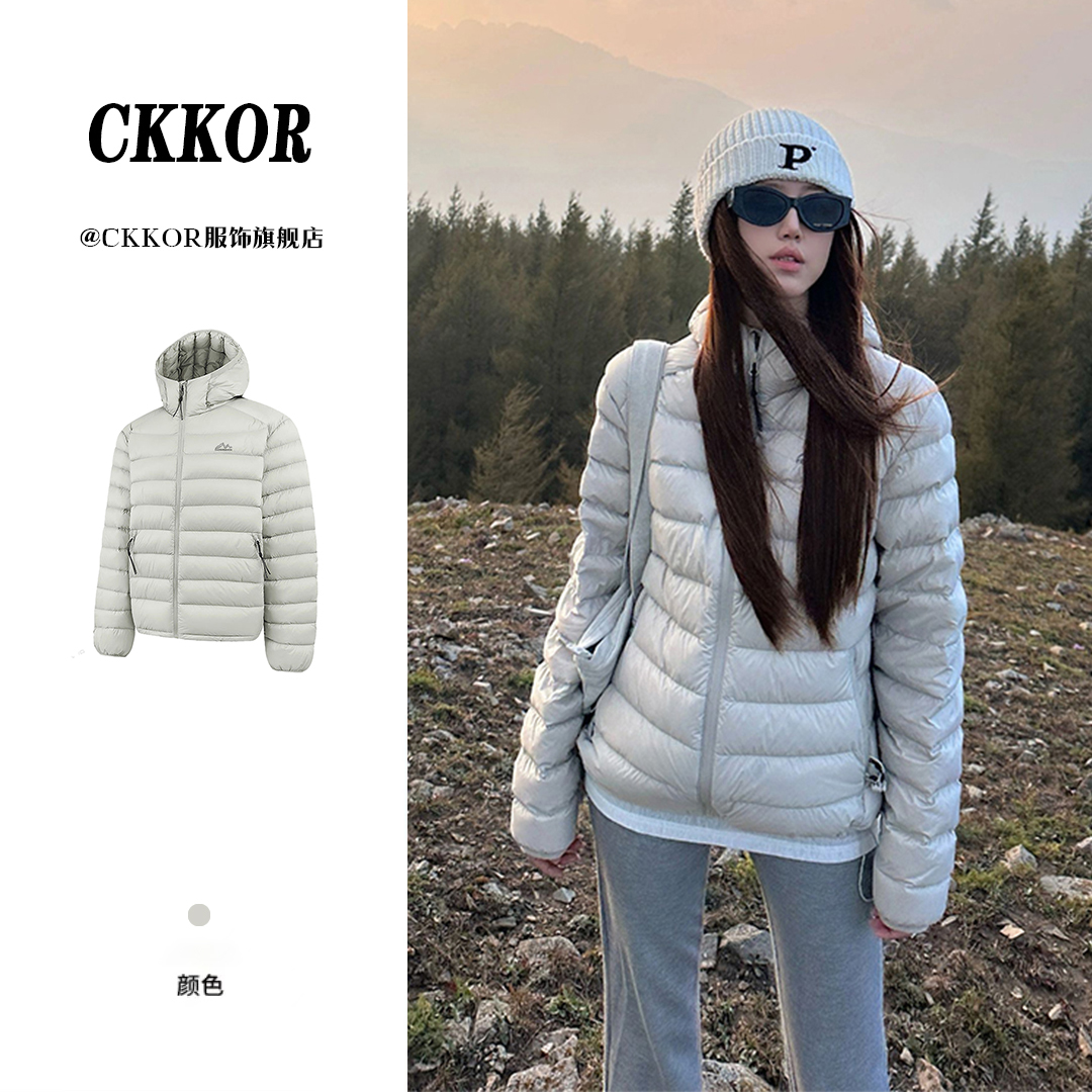 CKKOR韩版休闲风保暖加厚棉服外套女冬季刺绣款设计通勤连帽上衣 