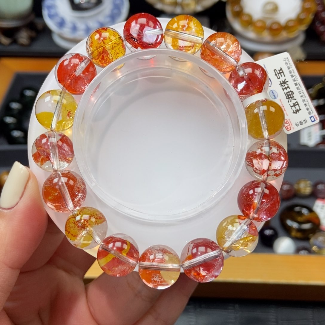 水晶锦鲤胶花手链12毫米未镶嵌