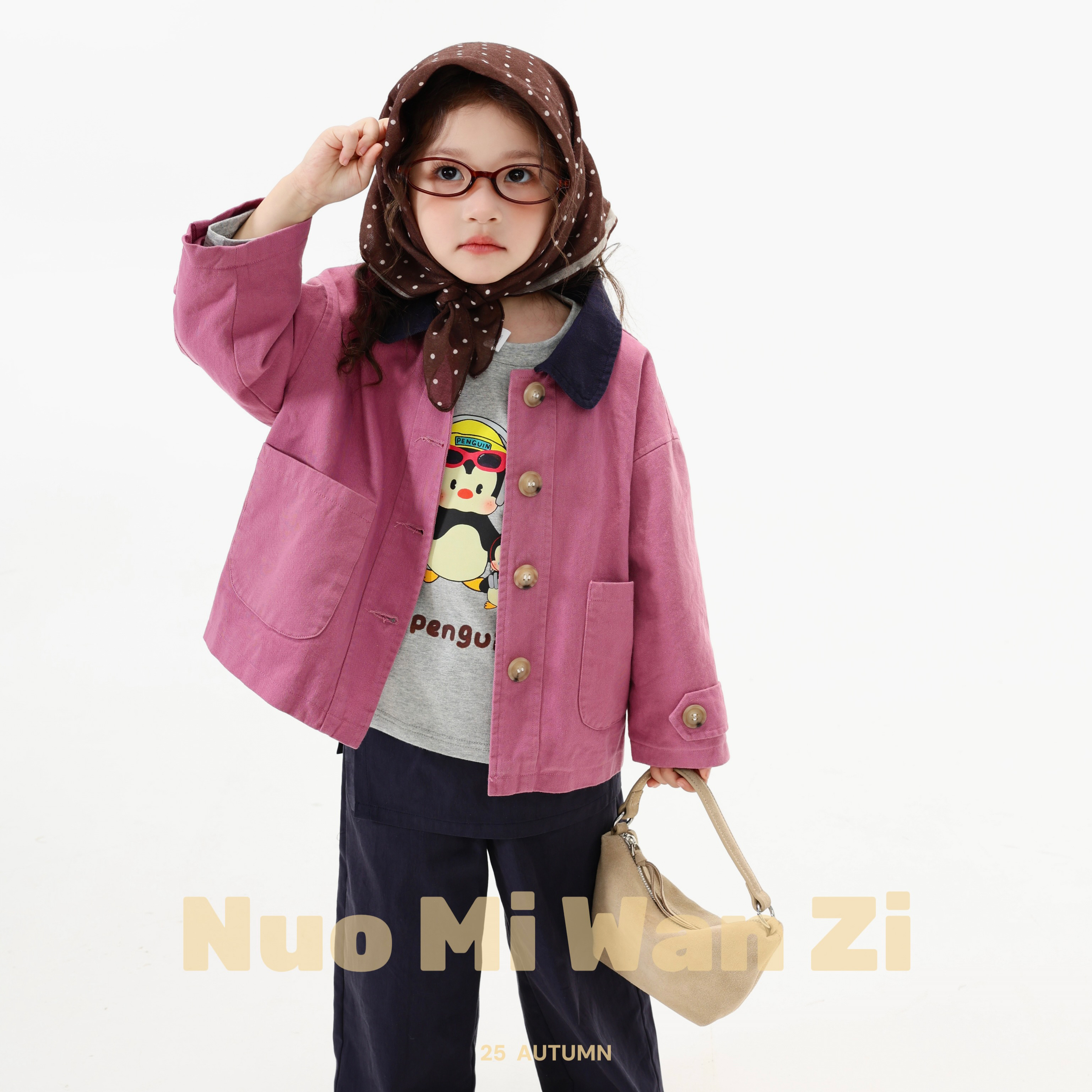 【现货】迷你版韩系巴恩风撞色领粗斜外套（秋款）WZJ-25518