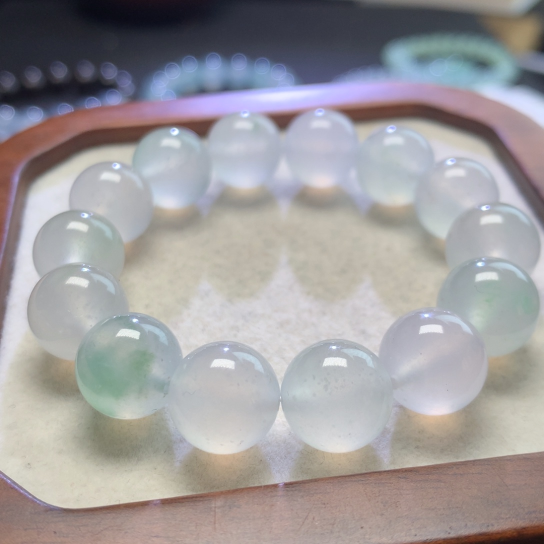 未镶嵌手链翡翠正冰白冰飘花12mm