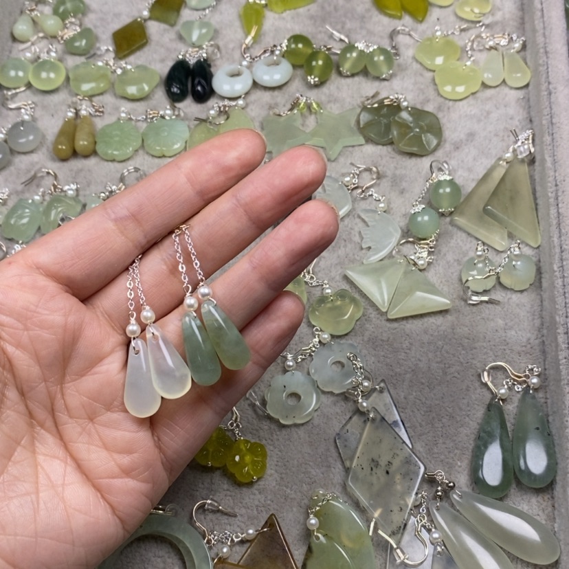 【闪购商品】蛇纹石玉挂件耳饰耳环项链未镶嵌新*始